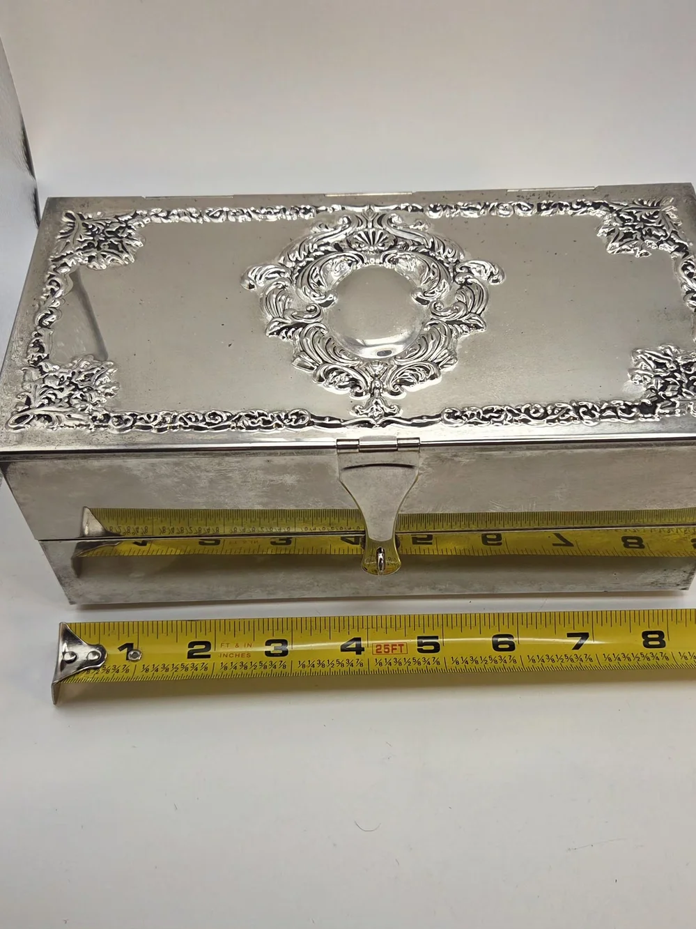 Vintage Godinger Silver Plated Jewelry Box, Ornate Baroque Trinket Casket, Black